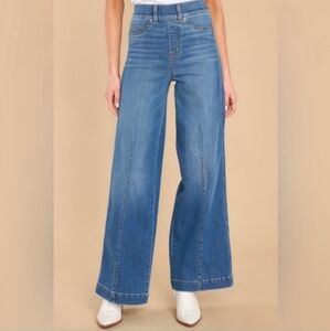 SPANX Pull On Seamed Wide Leg Denim Jeans Size Large NEW NWT#20407R Stretch